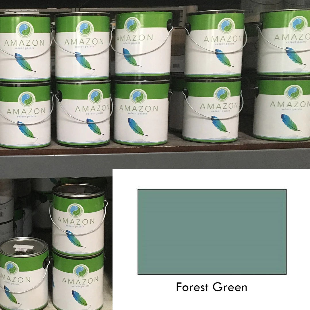 Forest Green Amazon paint displayed in store.