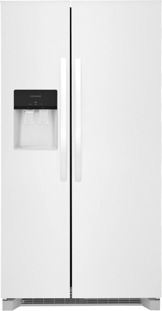 A white refrigerator freezer with a water dispenser, providing convenient access to chilled water.