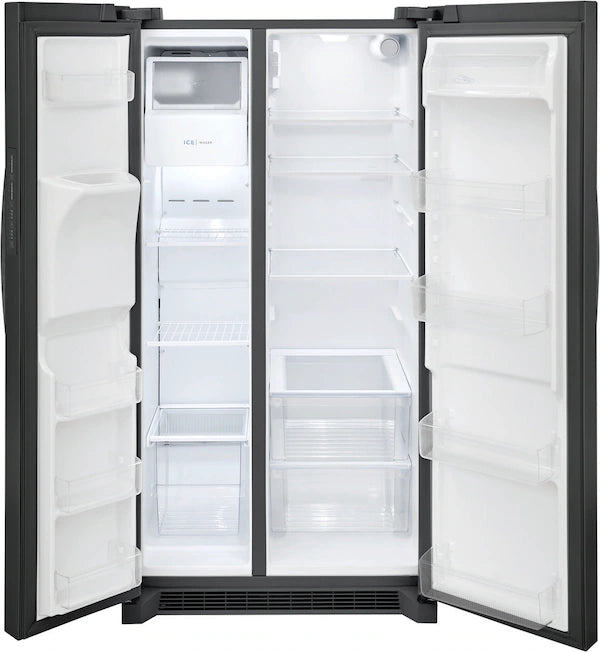 Frigidaire Gallery side-by-side refrigerator: sleek design with double doors, providing ample storage for fresh and frozen items.