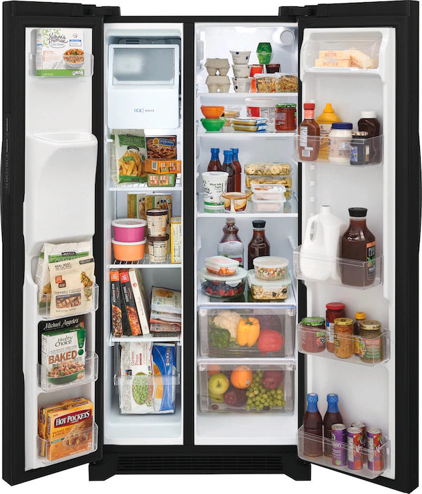An open refrigerator displaying various food items inside.