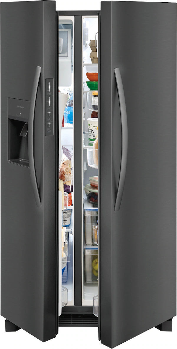 Frigidaire Gallery side-by-side refrigerator with sleek design and spacious compartments for efficient storage.