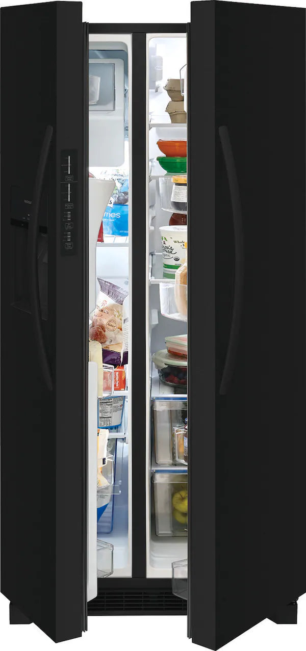 An open refrigerator displaying various food items inside.