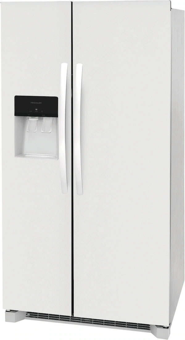 Side-by-side Frigidaire refrigerator with water and ice dispenser, perfect for modern kitchens.