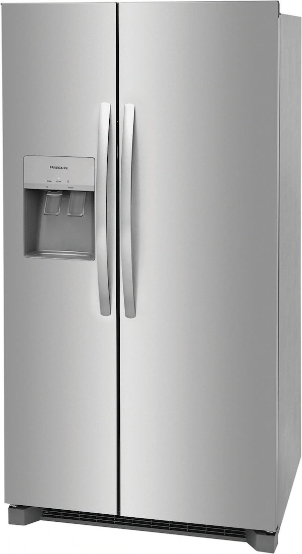 Frigidaire side-by-side refrigerator with ice maker: a sleek and efficient appliance for storing and cooling food and beverages.