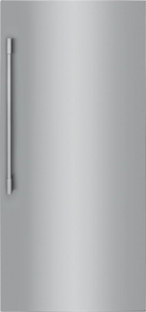 A stainless steel refrigerator with a sleek handle.