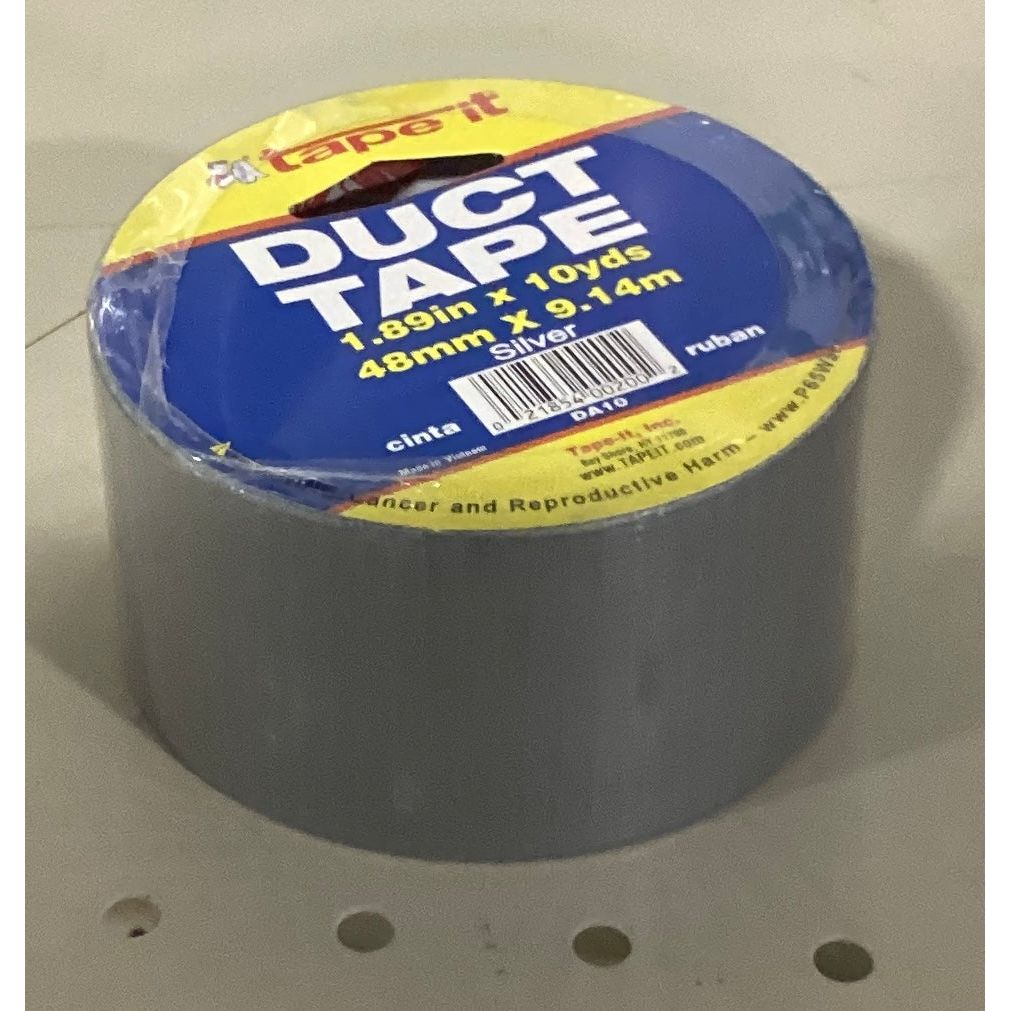 Duct tape roll, 48mm x 9.14m, in grey color.