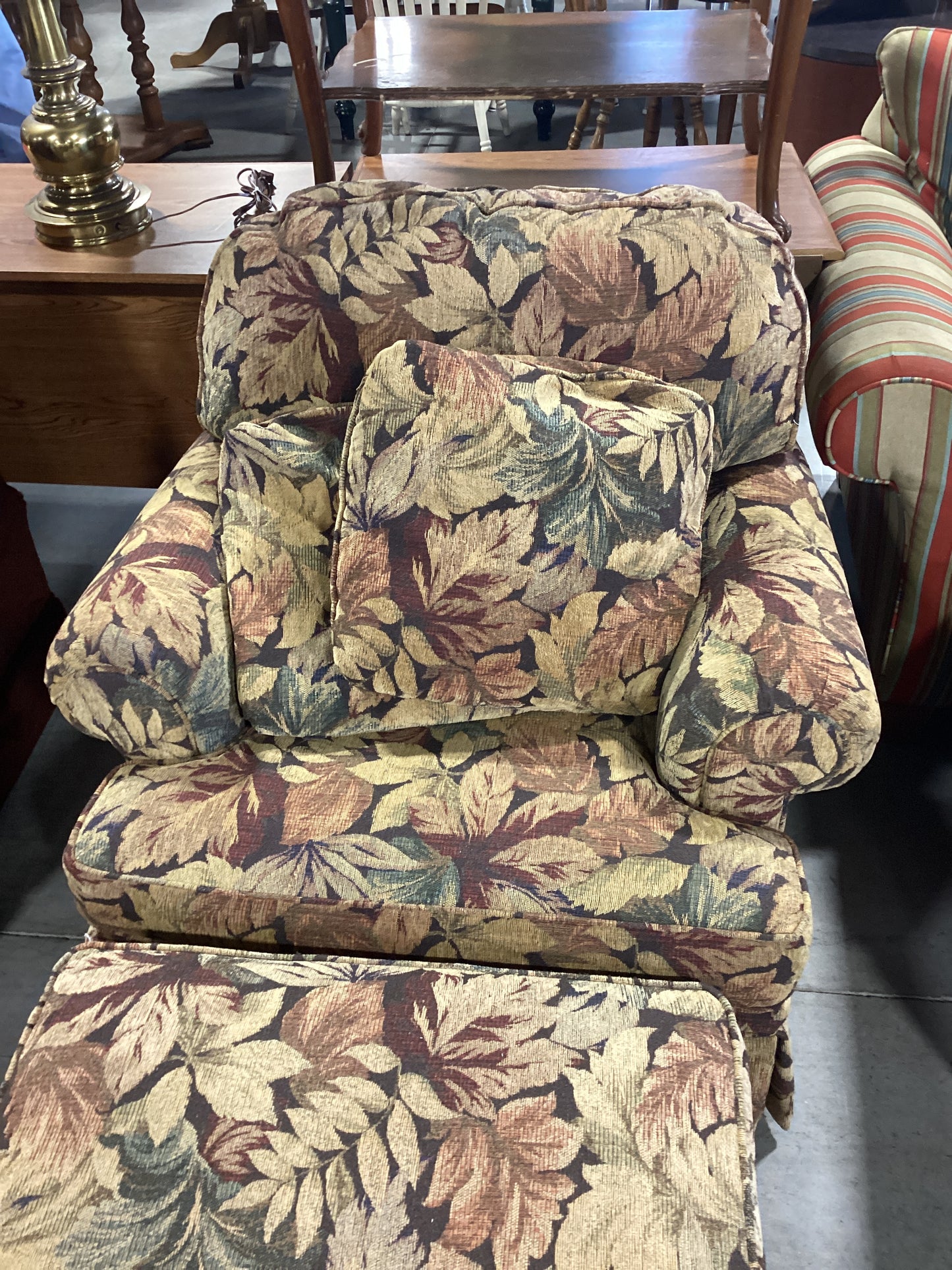 Smith Brothers Leaf Patterned Living Room Chair + Ottoman