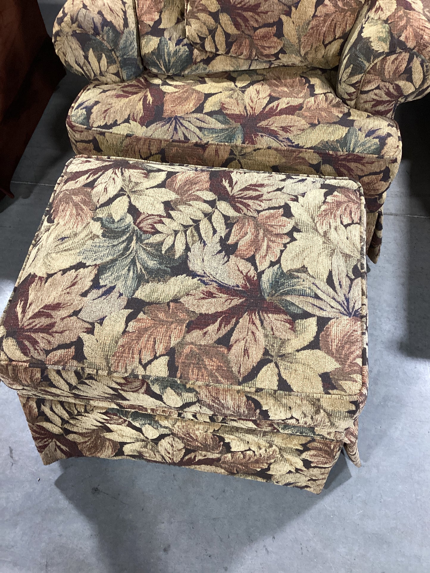 Smith Brothers Leaf Patterned Living Room Chair + Ottoman