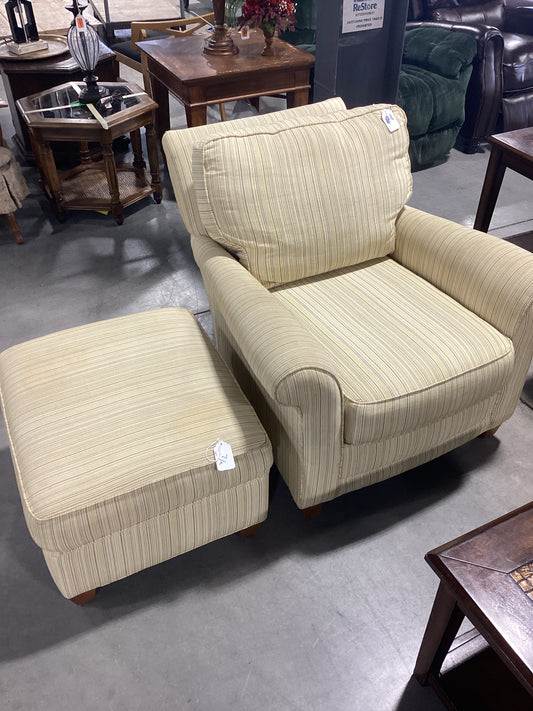 Yellow Striped Living Room Chair & Ottoman