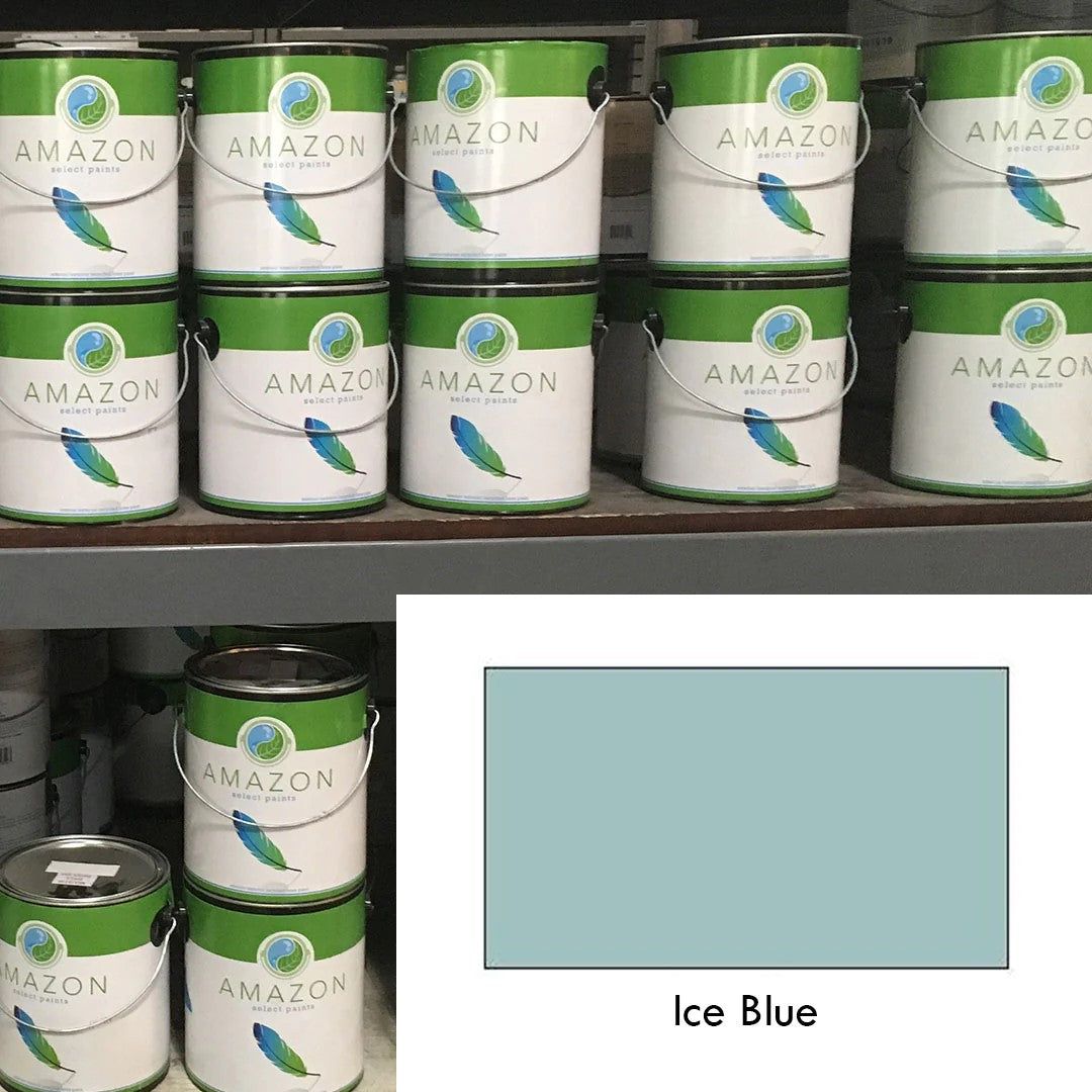 Ice Blue Amazon paint displayed in store.