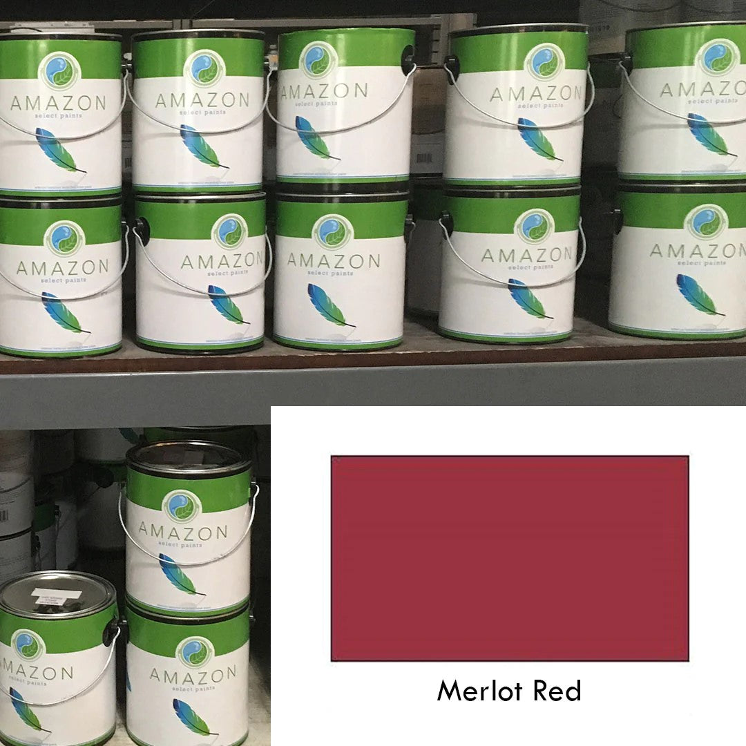 Merlot Red Amazon paint displayed in store.