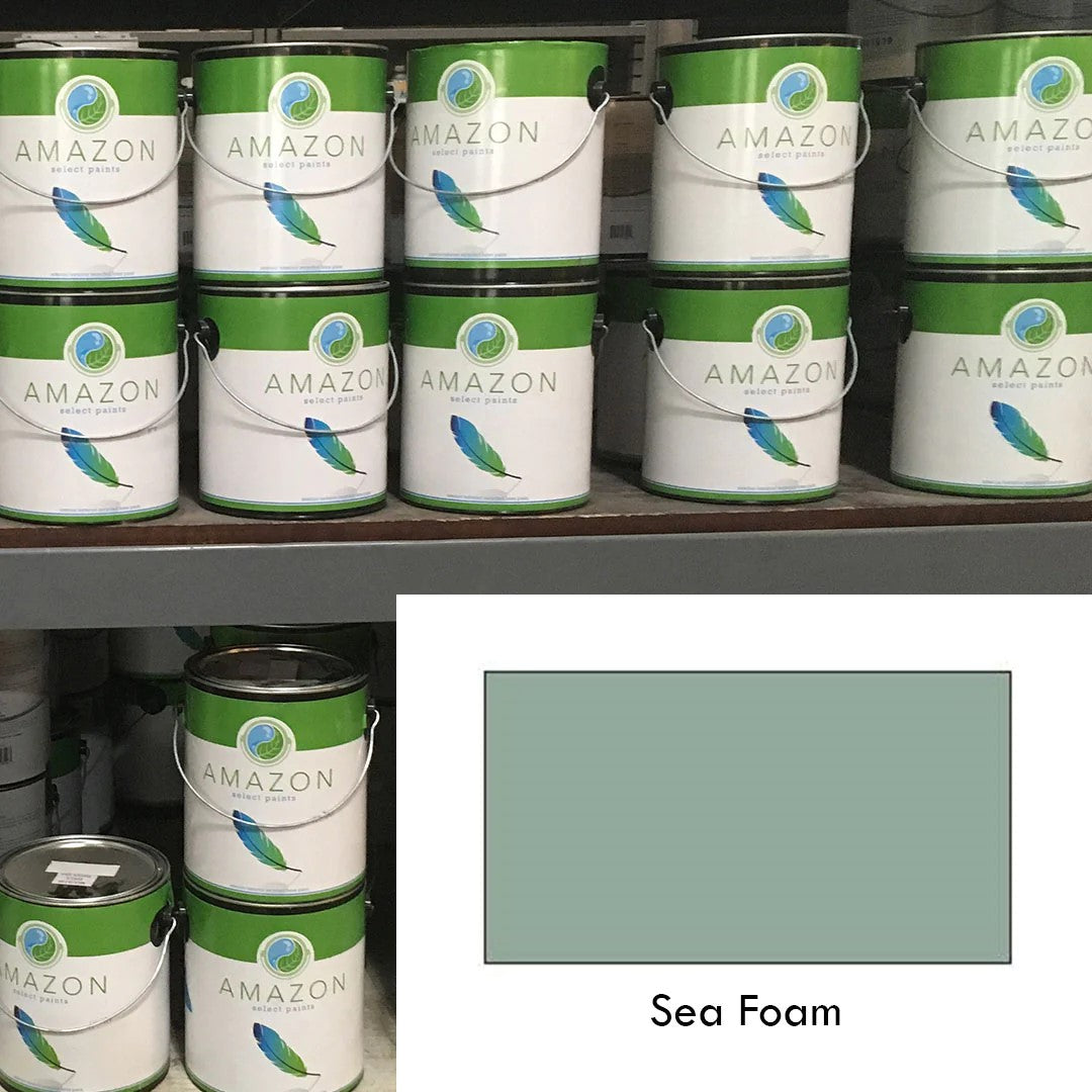 Sea Foam Amazon paint displayed in store.